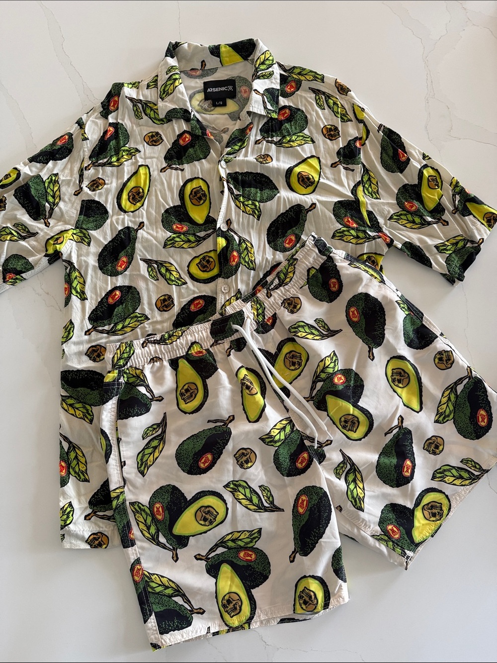West 49 Avocado Skull Print Short Set- shirt and shorts